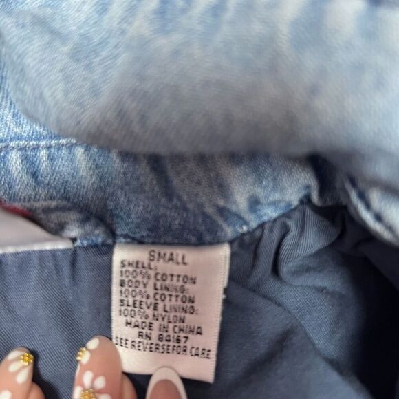 Mickey INC Womens Blue Embroidered Long Sleeve Denim Canvas Jacket Size Small - Picture 7 of 14